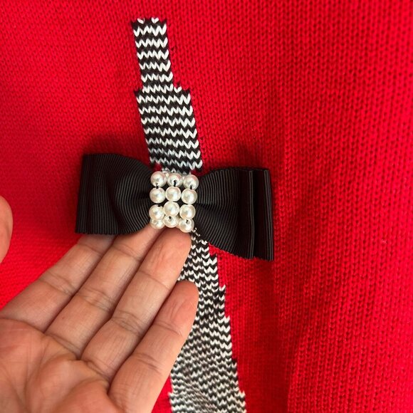 Karl Lagerfield Womens Eiffel Tower Bow Sweater LARGE Red Long Sleeve - Picture 2 of 11